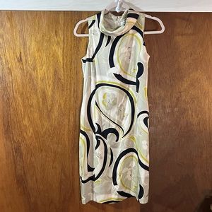 BANANA REPUBLIC Silk Dress in Cream, Black and Green Sz 4